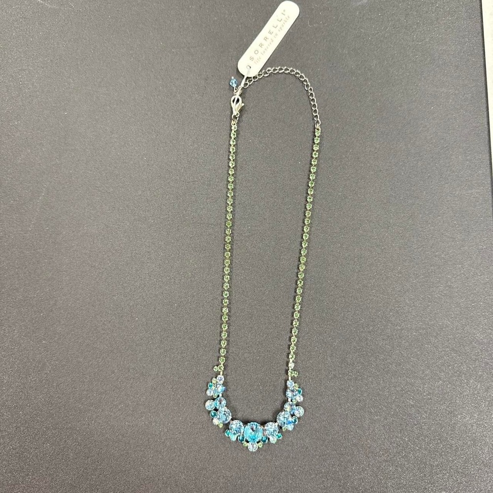 New sorrelli tennis necklace with blue and green stones